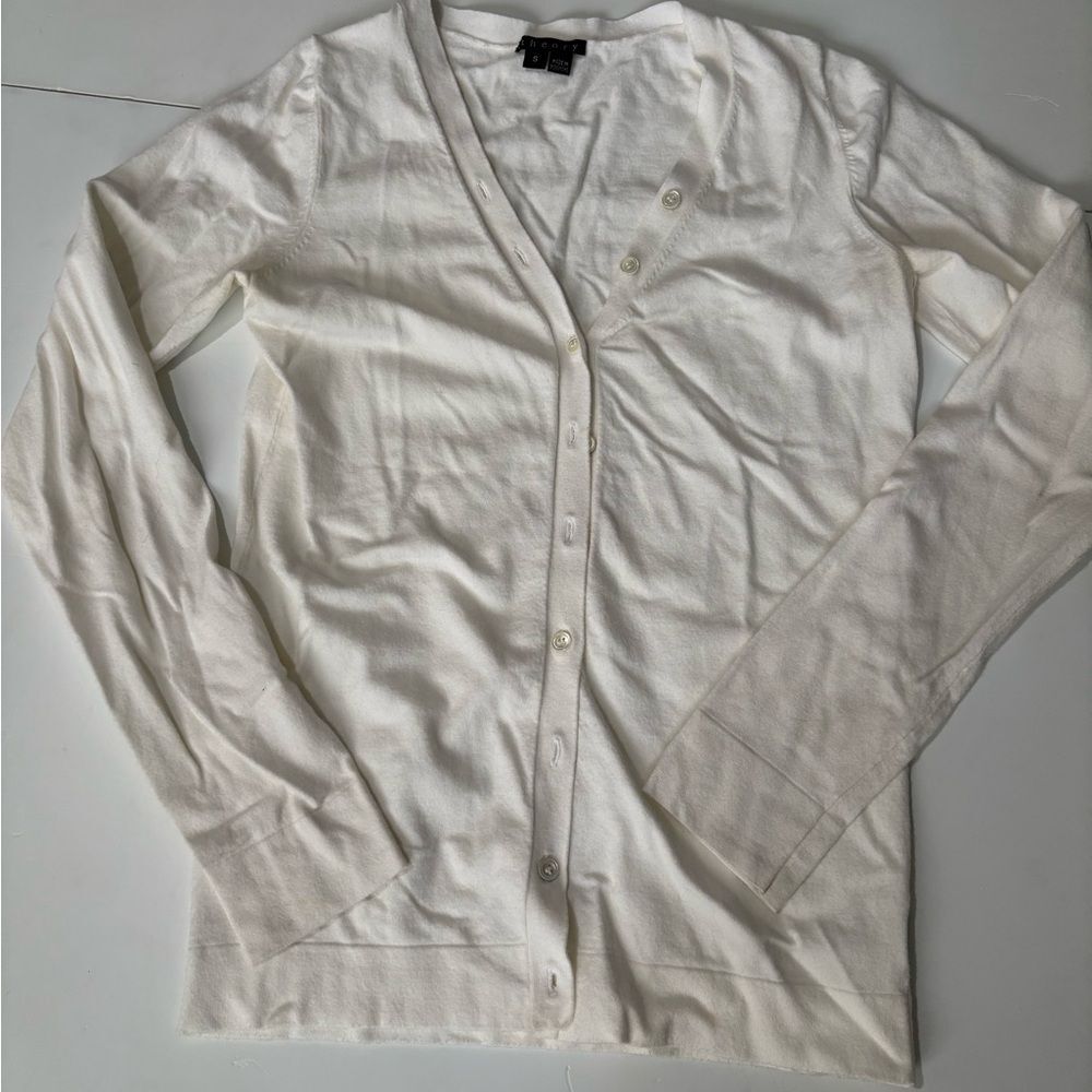 Classic White V-Neck Button Cardigan Sweater by Theory- Women